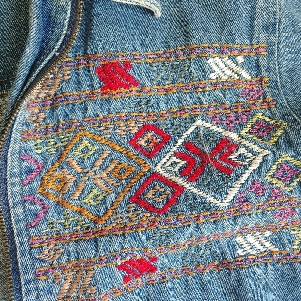 Vintage 90s y2k embroidered denim zip up denim jacket size 2x - Picture 5 of 7